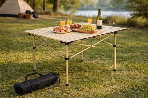 Стіл складний туристичний 120&times;60 см у чохлі, бежевий TABLE-FOLD-COVER-BEIGE-120 фото